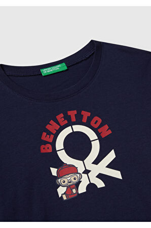 Erkek Çocuk Çok Renkli Logo Baskılı Bisiklet Yaka Uzun Kollu T-Shirt