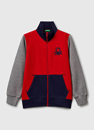 Benetton Nakışlı Erkek Çocuk Kırmızı - Gri Sweatshırt 3J68C501B