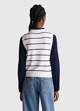 Benetton Bisiklet Yaka Normal Ekru-Gri Kazak Kadın 104ME10EC