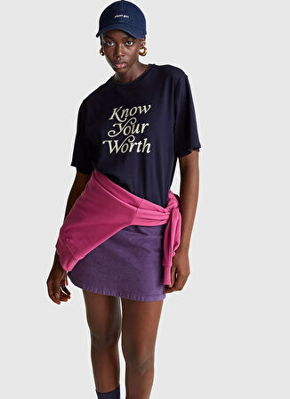 Benetton Bisiklet Yaka Lacivert Kadın T-Shirt 3DCJD10B9