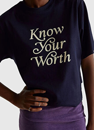 Benetton Bisiklet Yaka Lacivert Kadın T-Shirt 3DCJD10B9