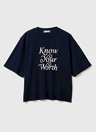 Benetton Bisiklet Yaka Lacivert Kadın T-Shirt 3DCJD10B9