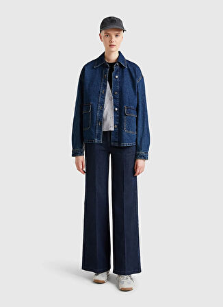 Benetton Oversized Koyu Mavi Kadın Ceket 296XDN07R