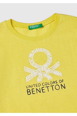Erkek Çocuk Sarı Benetton Logo Baskılı Uzun Kollu T-Shirt