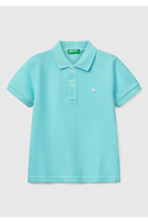 Erkek Çocuk Su Yeşili Logolu Pike Polo T-Shirt