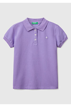 Kız Çocuk Mor Logolu Pike Polo T-Shirt