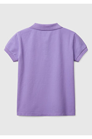 Kız Çocuk Mor Logolu Pike Polo T-Shirt