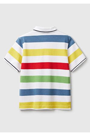 Erkek Çocuk Renkli Mix Çizgili Logo İşlemeli Polo T-Shirt