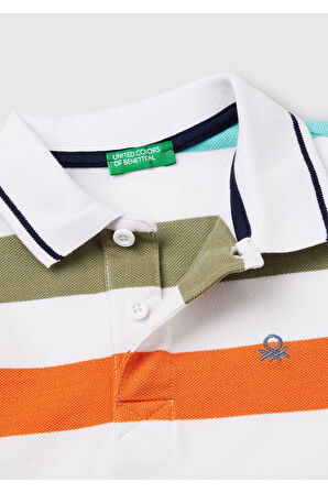 Erkek Çocuk Turuncu Mix Çizgili Logo İşlemeli Polo T-Shirt