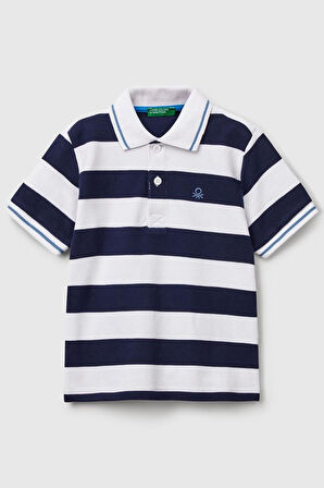 United Colors of Benetton Erkek Çocuk Çizgili Polo T shirt Lacivert 39QAG300V