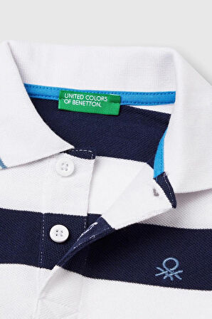 United Colors of Benetton Erkek Çocuk Çizgili Polo T shirt Lacivert 39QAG300V
