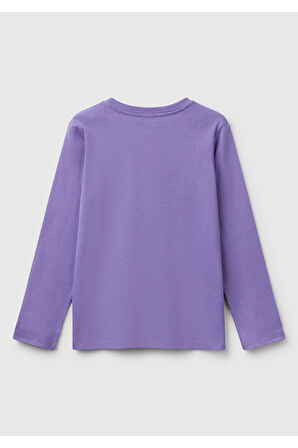Kız Çocuk Mor Simli Benetton Logo Baskılı T-Shirt