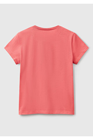 Kız Çocuk Fuşya Simli Logo Baskılı T-Shirt