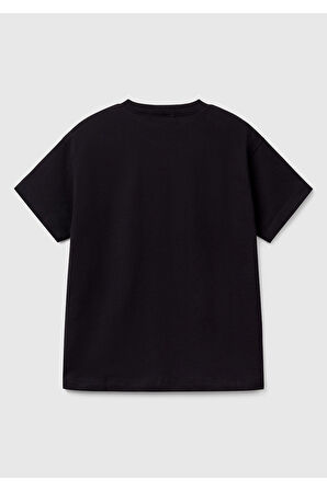 Erkek Çocuk Siyah Benetton Logo Baskılı T-Shirt