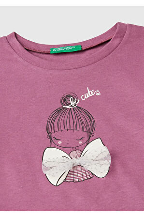 United Colors Of Benetton Kadın / Kız Pembe Tişört (Model Kodu: 3Atng10Ga )
