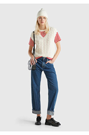 United Colors Of Benetton Kadın / Kız Krem Kazak (Model Kodu: 124A1244D4023 )