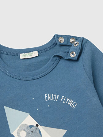 Benetton Erkek Bebek Önü Su Baskılı Sweatshırt 1-18 Ay İndigo