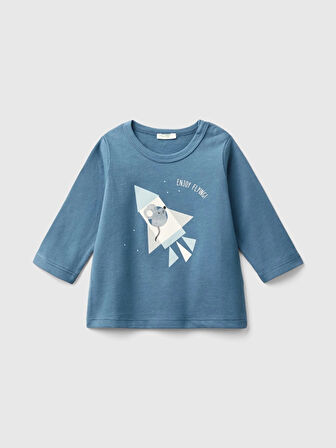 Benetton Erkek Bebek Önü Su Baskılı Sweatshırt 1-18 Ay İndigo