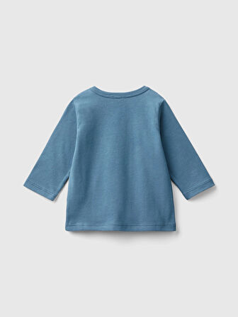 Benetton Erkek Bebek Önü Su Baskılı Sweatshırt 1-18 Ay İndigo