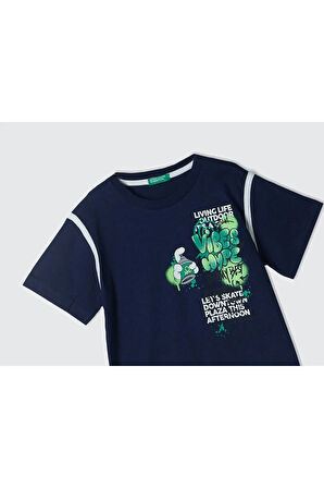 United Colors Of Benetton Erkek Lacivert Tişört (Model Kodu: 224A3I1Xg10Fc )