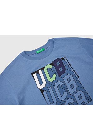 Erkek Çocuk Havacı Mavi Benetton Logo Baskılı T-Shirt