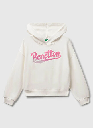 Benetton Baskılı Kız Çocuk Ekru Sweatshırt 3J68C204W