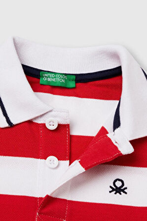United Colors of Benetton Erkek Çocuk Çizgili Polo T shirt Kırmızı 39QAG300V