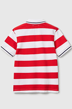 United Colors of Benetton Erkek Çocuk Çizgili Polo T shirt Kırmızı 39QAG300V