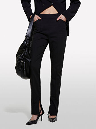 Pamuk Karışımlı Yandan Gizli Fermuarlı Yüksek Bel Pantolon Kadın Siyah Pantolon - 324A44IYLF05Q