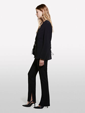 Pamuk Karışımlı Yandan Gizli Fermuarlı Yüksek Bel Pantolon Kadın Siyah Pantolon - 324A44IYLF05Q