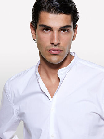 Pamuk Karışımlı Slim Fit Uzun Kollu Gömlek Erkek Beyaz Gömlek - 324A5CNXSQ032
