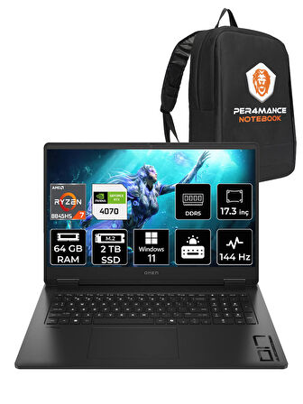 HP OMEN 17 R7 8845HS 64GB RAM 2TB SSD RTX4070/8GB 144Hz 17.3'' FHD W11P Gaming Laptop & PER4 ÇANTA