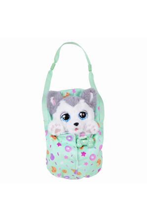 Giochi Preziosi Baby Paws Sesli Yavru Köpek Peluş 20 cm BAW00000 HUSKY YEŞİL ÇANTA