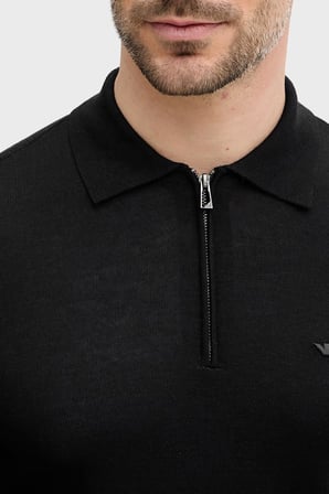 Emporio Armani Logolu % 100 Yün Yarım Fermuarlı Polo Erkek POLO EM004381 AF23421 UC001 SİYAH