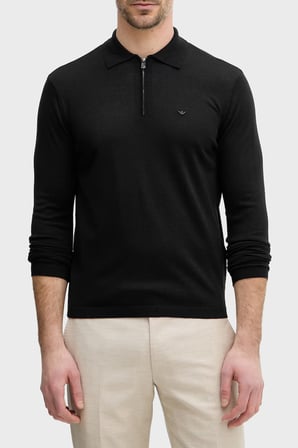 Emporio Armani Logolu % 100 Yün Yarım Fermuarlı Polo Erkek POLO EM004381 AF23421 UC001 SİYAH
