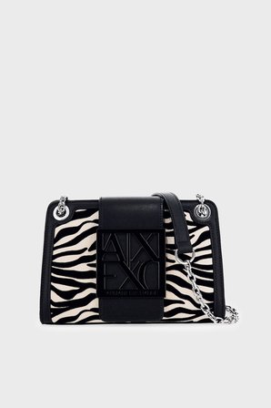 Armani Exchange Zebra Desenli Zincir Askılı Çanta Kadın ÇANTA XW000281 AF26445 MC149 SİYAH
