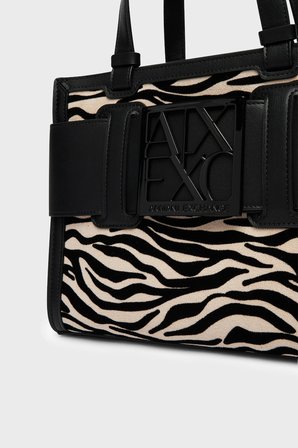 Armani Exchange Zebra Desenli Çıkarılabilir Askılı Çanta Kadın ÇANTA XW000392 AF26445 MC149 SİYAH