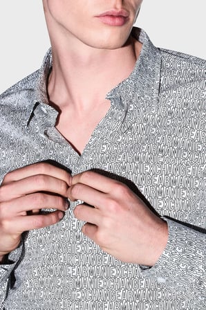 Armani Exchange Tamamı Logolu Slim Fit Uzun Kollu Gömlek Erkek GÖMLEK XM000625 AF13184 F0219 KIRIK BEYAZ