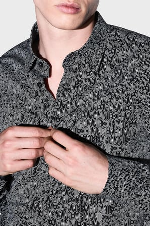 Armani Exchange Tamamı Logolu Slim Fit Uzun Kollu Gömlek Erkek GÖMLEK XM000625 AF13184 FC342 SİYAH