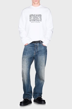Armani Exchange Pamuk Karışımlı Regular Fit Bisiklet Yaka Sweat Erkek SWEAT XM002888 AF10818 U0009 BEYAZ