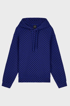 Armani Exchange Logolu Pamuklu Regular Fit Kapüşonlu Sweat Erkek SWEAT XM002903 AF10818 MB036 Mavi-Siyah