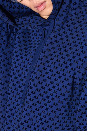 Armani Exchange Logolu Pamuklu Regular Fit Kapüşonlu Sweat Erkek SWEAT XM002903 AF10818 MB036 Mavi-Siyah