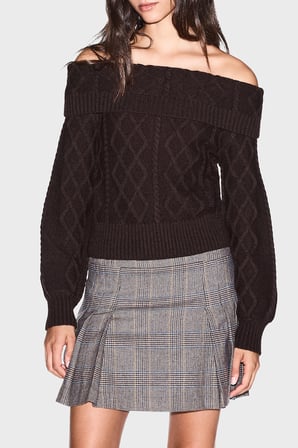 Armani Exchange Regular Fit Örgü Desenli Kayık Yaka Kazak Kadın KAZAK XW002644 AF25938 U6032 KAHVE