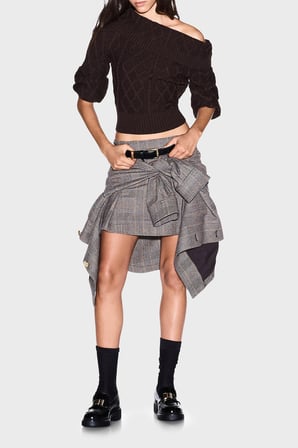 Armani Exchange Regular Fit Örgü Desenli Kayık Yaka Kazak Kadın KAZAK XW002644 AF25938 U6032 KAHVE