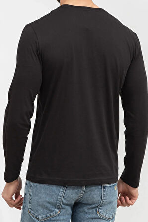 Bisiklet Yaka Uzun Kollu Erkek T-Shirt-Siyah | S