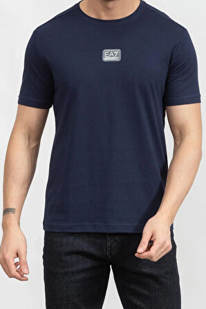Bisiklet Yaka Erkek T-Shirt-Mavi | S