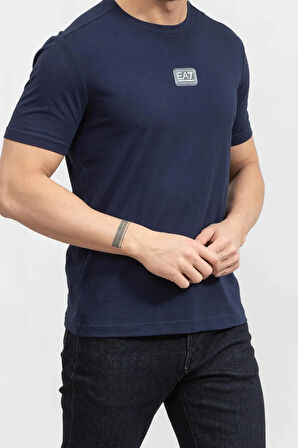 Bisiklet Yaka Erkek T-Shirt-Mavi | S