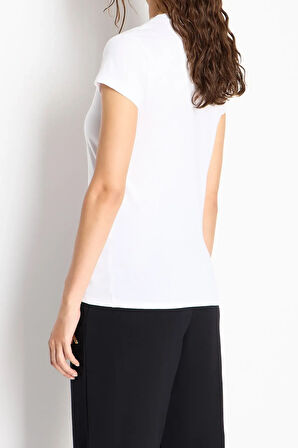 Kadın Bisiklet Yaka T-Shirt-Beyaz | S