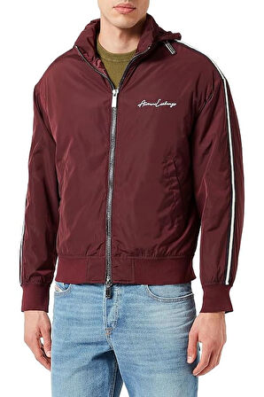 Erkek Regular Fit Omuzları Şeritli Fermuarlı Mont - Bordo | S