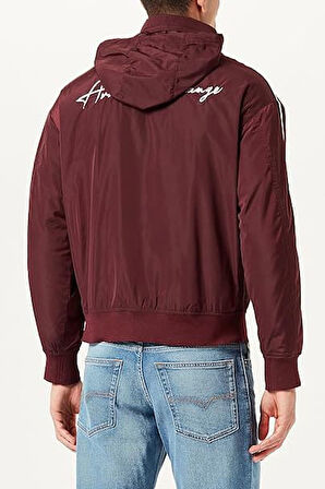 Erkek Regular Fit Omuzları Şeritli Fermuarlı Mont - Bordo | S